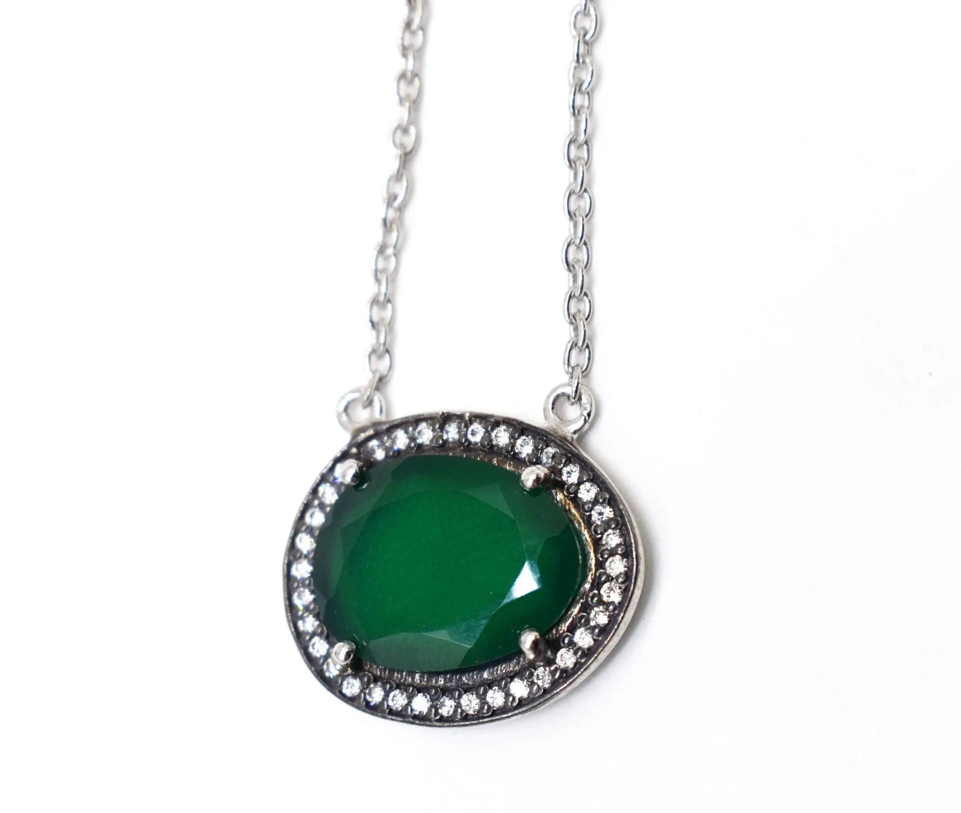 Green Onyx oval shaped Cubic Zirconia Neckwear