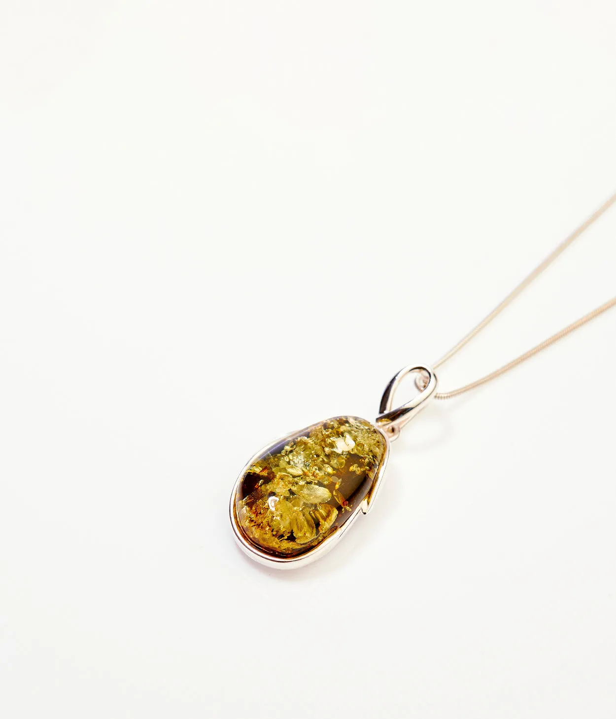 Green Tidal Pendant Necklace - Elegant Baltic Amber & Sterling Silver