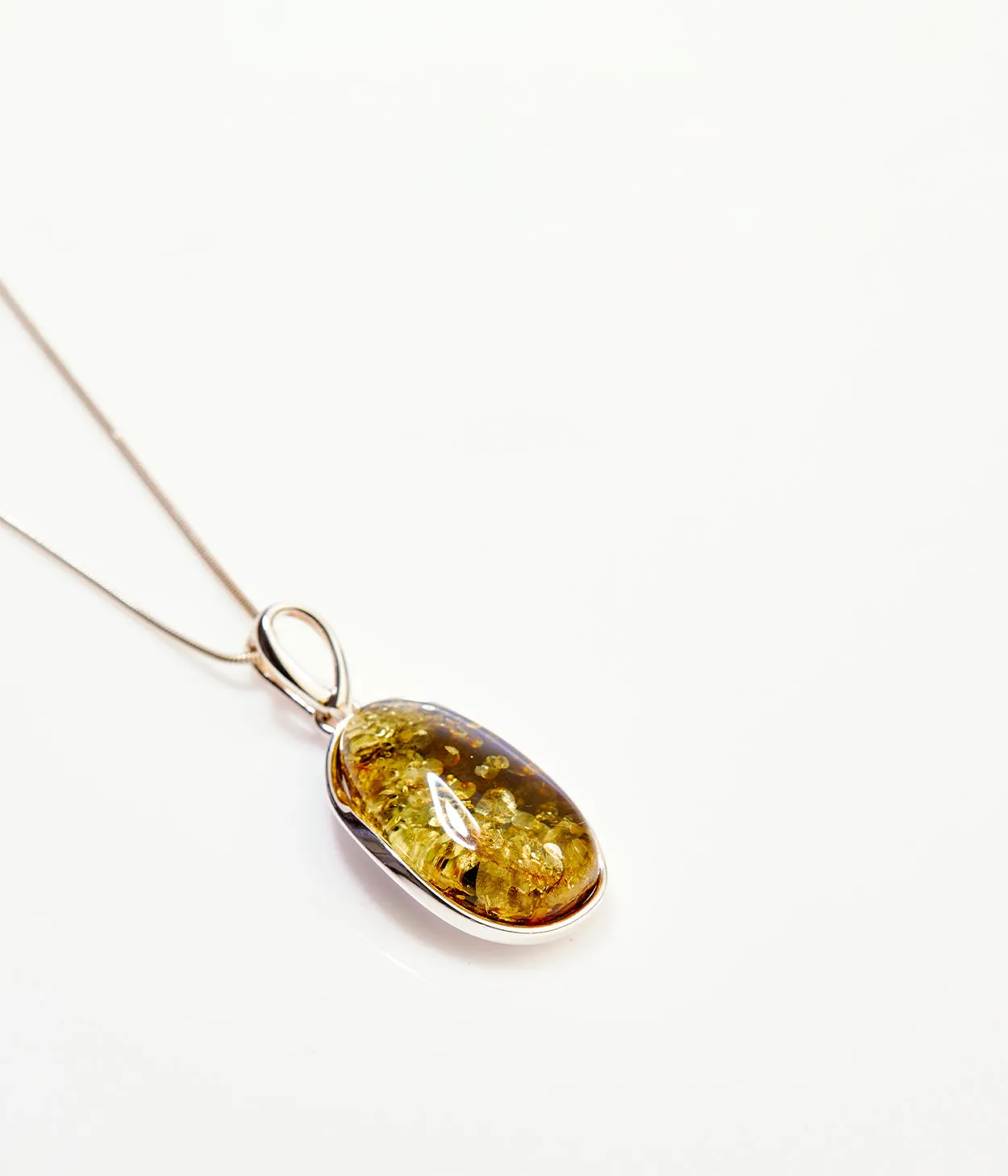 Green Tidal Pendant Necklace - Elegant Baltic Amber & Sterling Silver