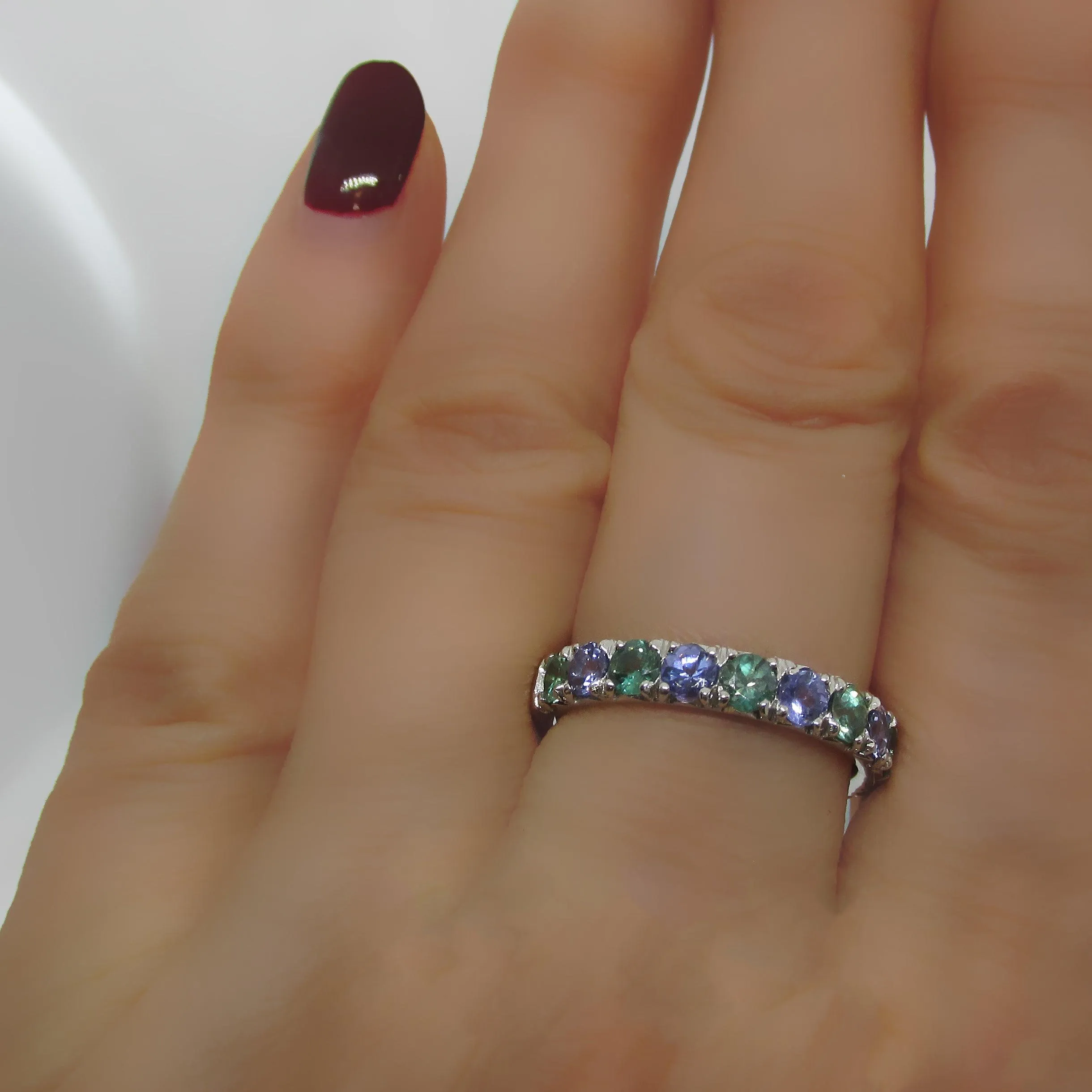 Half Eternity Alexandrite and Tanzanite Ring