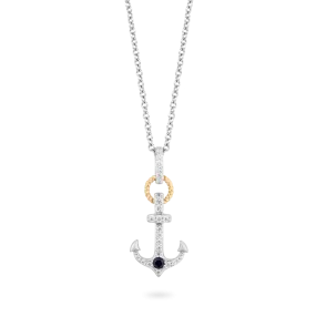 Hallmark Fine Jewelry Anchor Pendant in Sterling Silver and 14K Yellow Gold with Created Sapphire and Diamonds