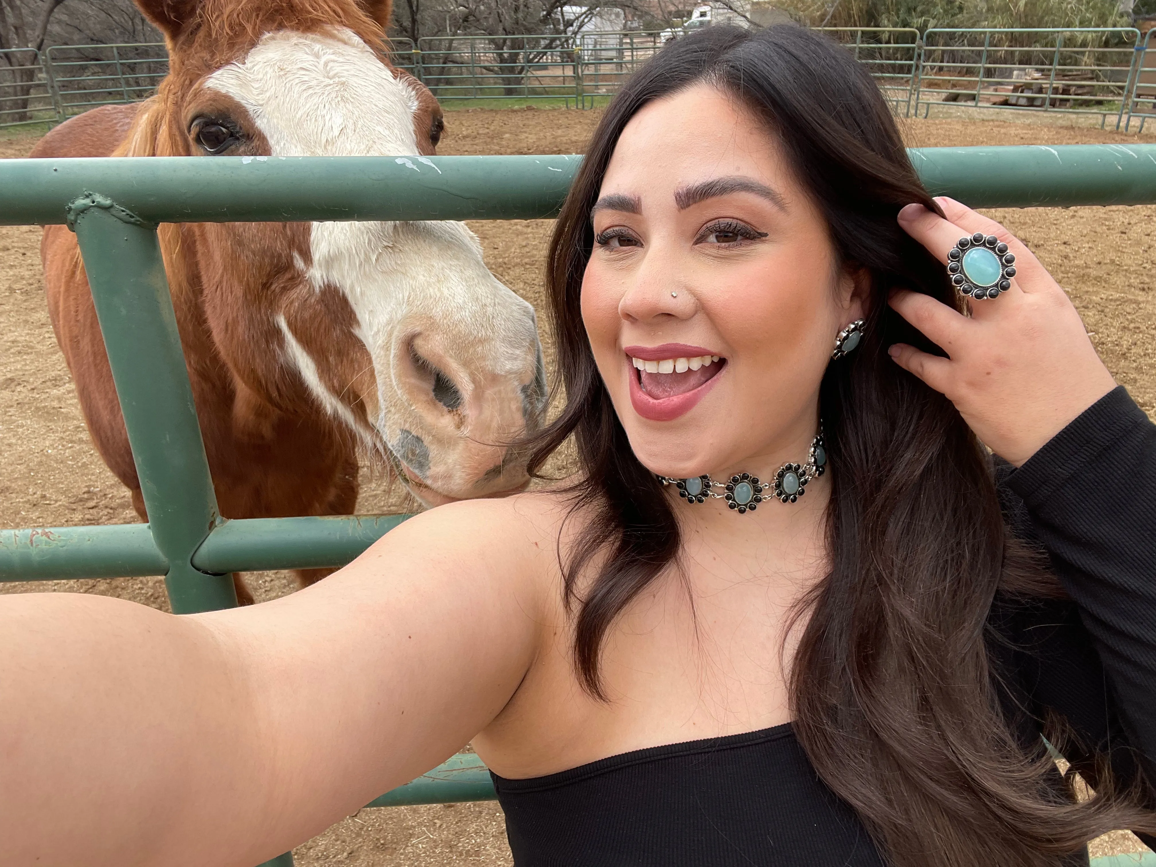 Handmade Onyx & Aqua Calcedony Post Earrings Signed Nizhoni