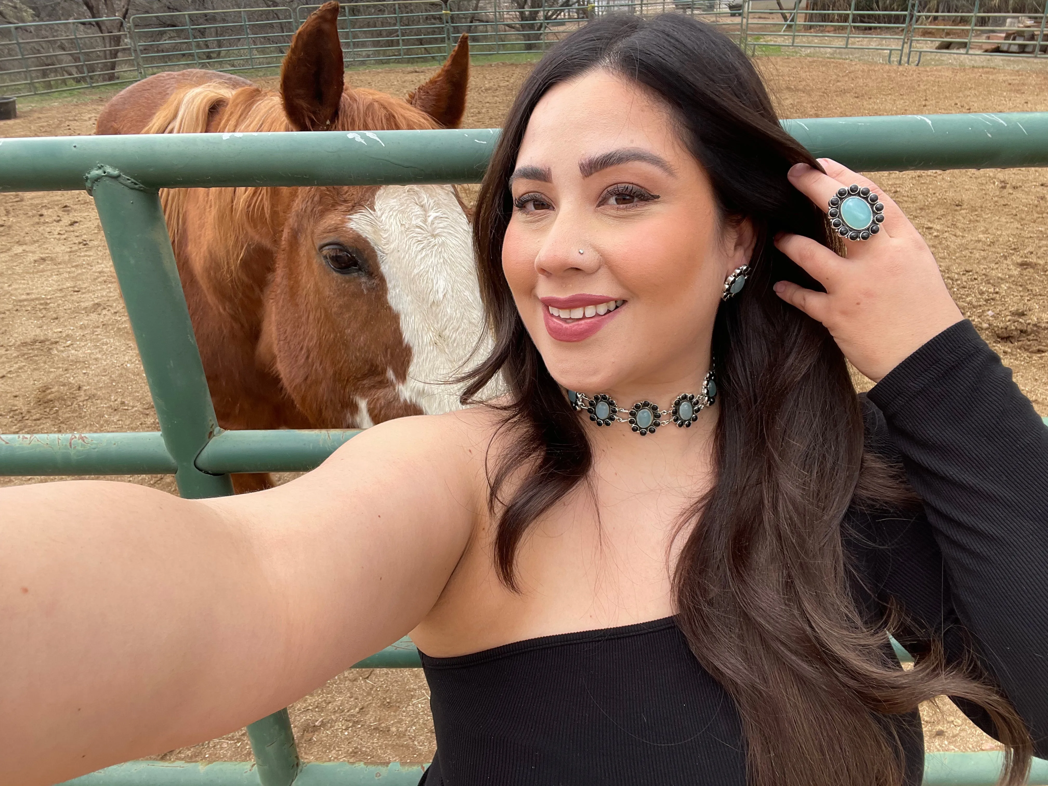 Handmade Onyx & Aqua Calcedony Post Earrings Signed Nizhoni