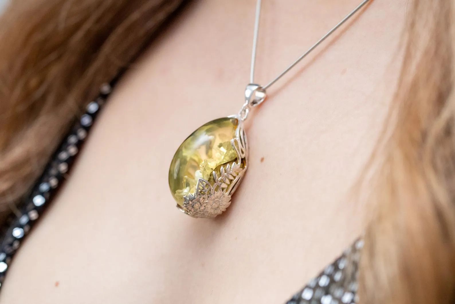 Handmade Pale Green Amber Pendant