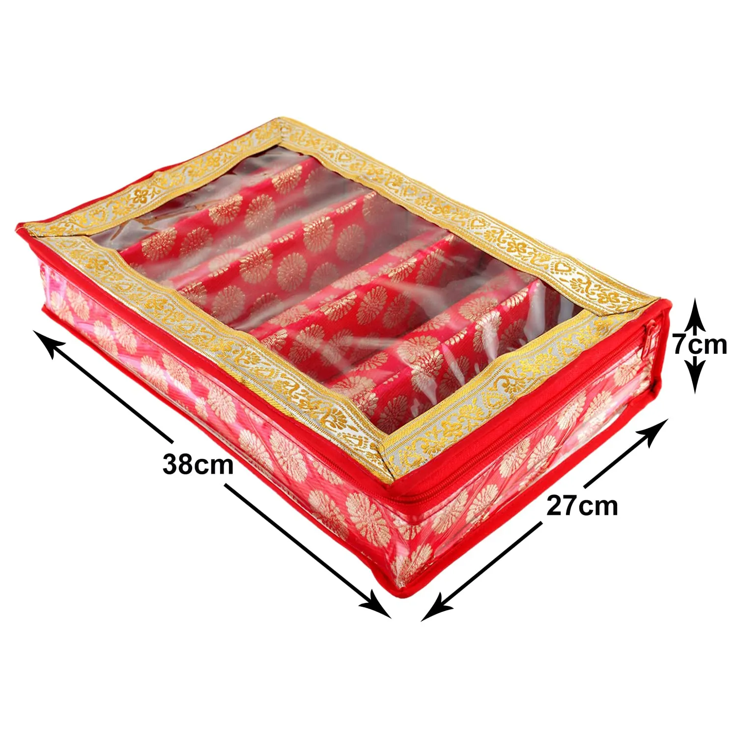 Heart Home Multipurpose Ornament Circle Design Laminated 5 Rod Bangle Box/Organizer/Case With Tranasparent Top (Red)-47HH0425