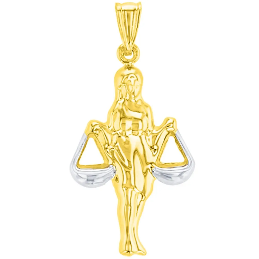 High Polish 14K Gold Libra Zodiac Sign Charm Holding Scale Pendant with Chain Necklace - Yellow Gold