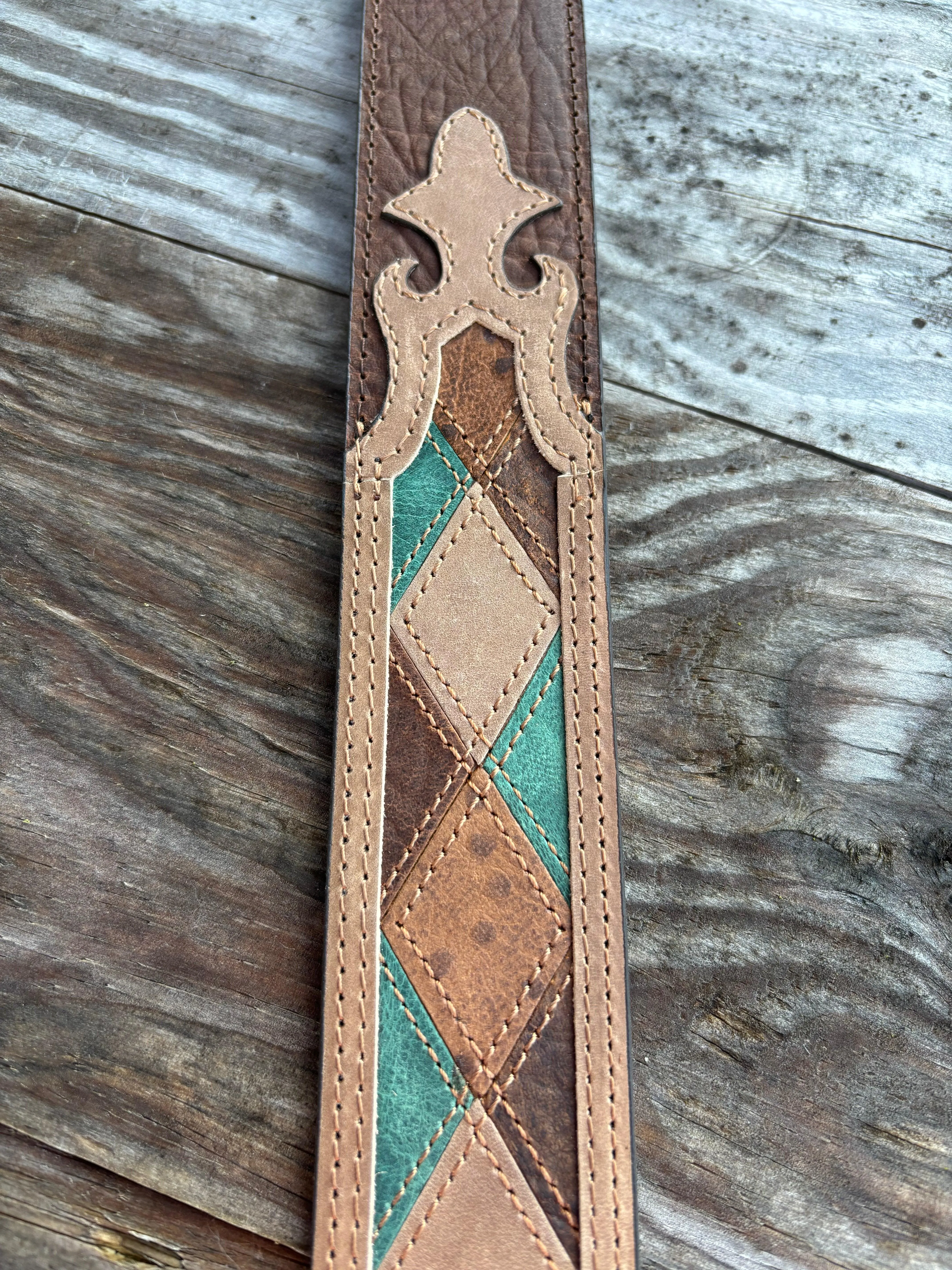 Hooey Ouray Roughy Tan Turquoise Patchwork Tapered Leather Belt RMBLT054