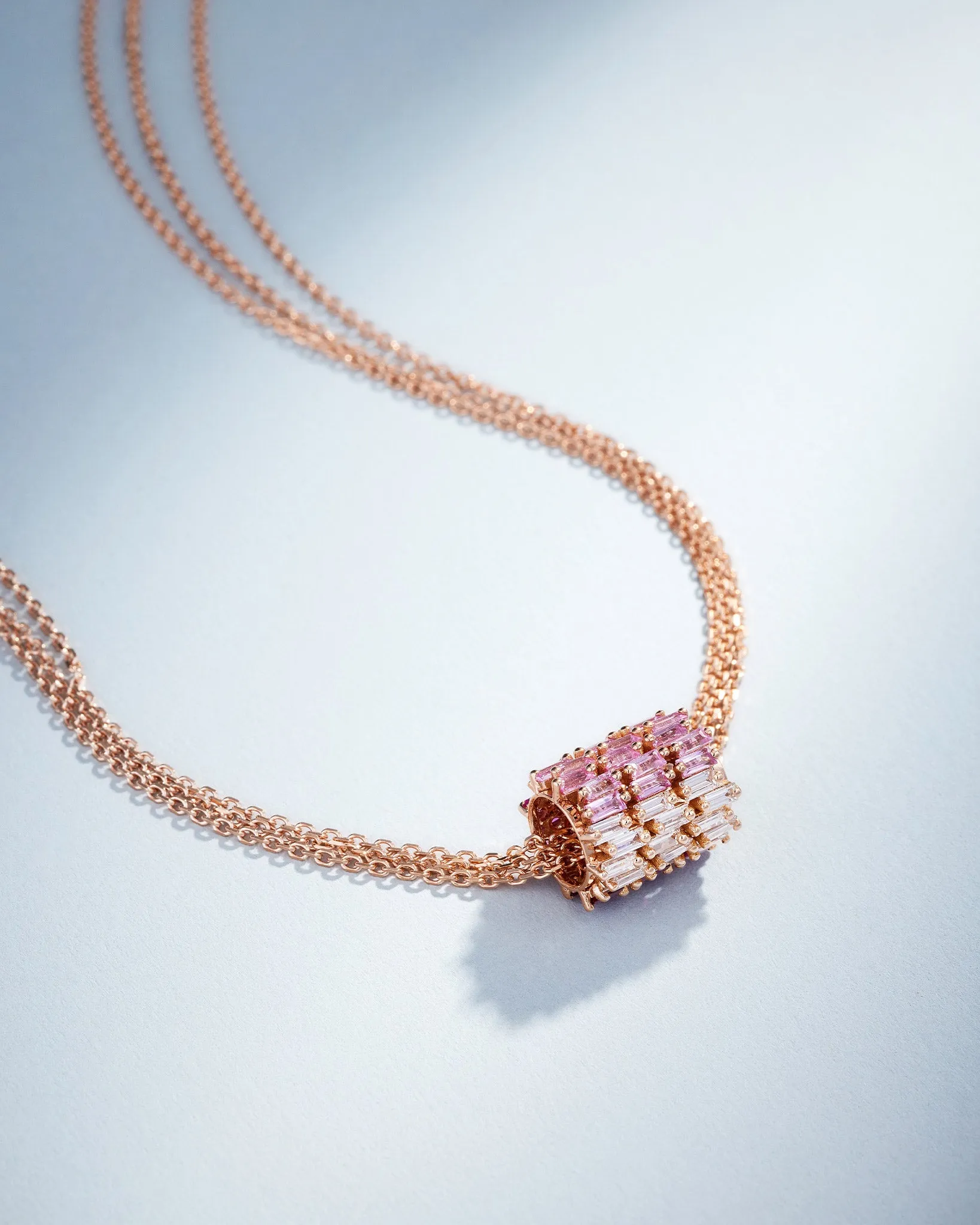 Infinite Triple Row Pink Ombre Sapphire & Diamond Rondelle Pendant