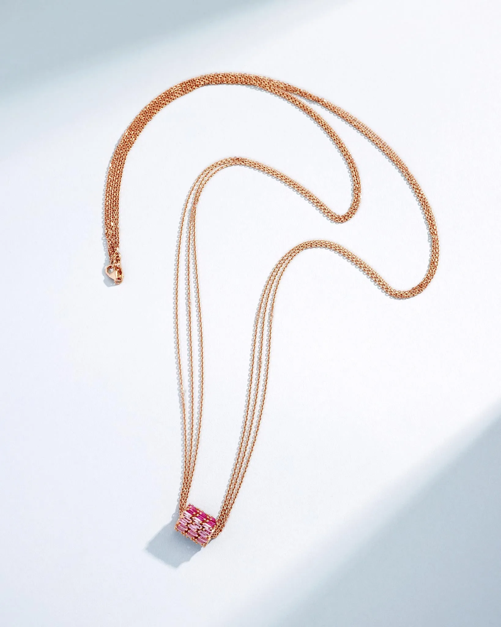 Infinite Triple Row Pink Ombre Sapphire & Diamond Rondelle Pendant