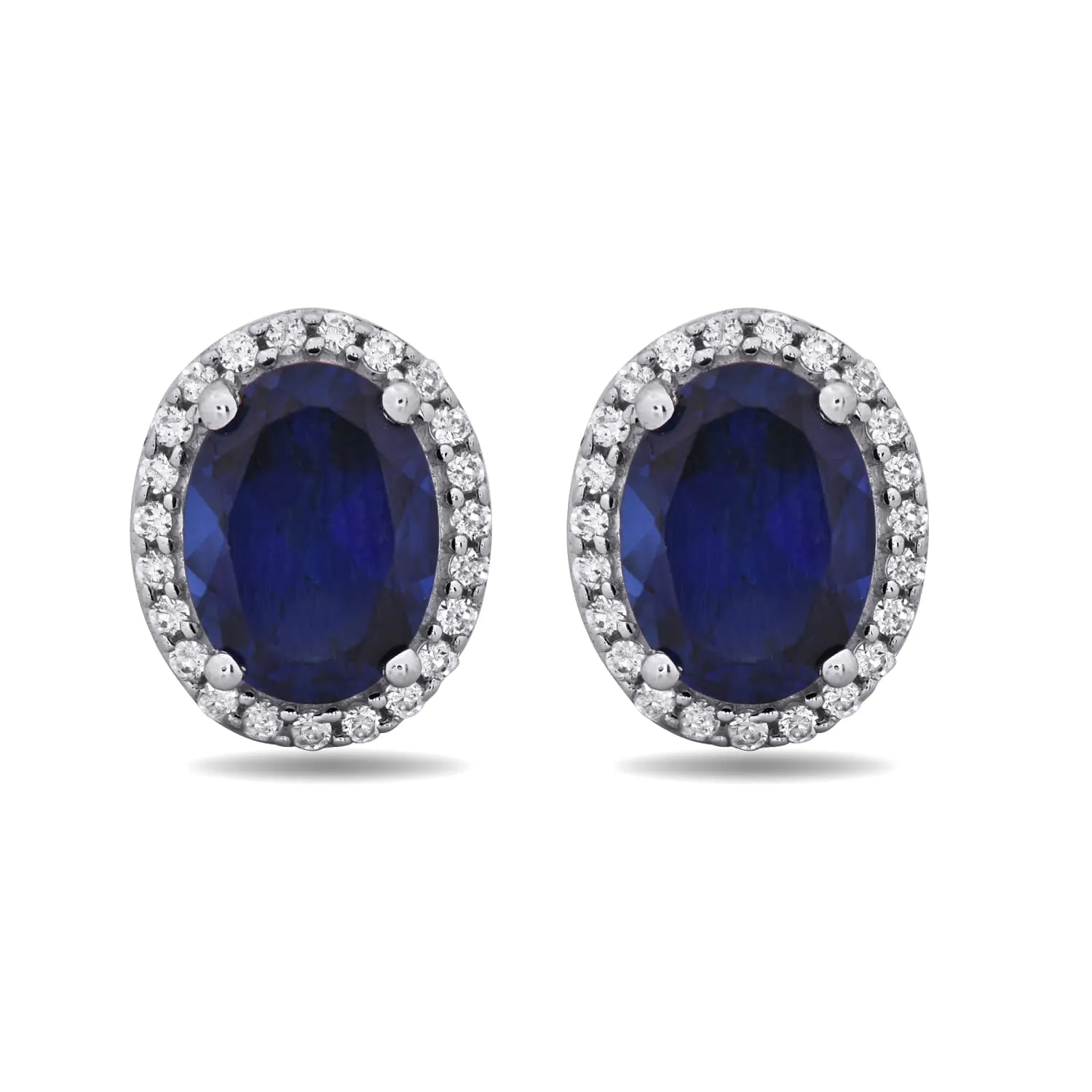 Jewelili Sterling Silver With Created Blue Sapphire with Cubic Zirconia Pendant Necklace Stud Earrings Jewelry Set