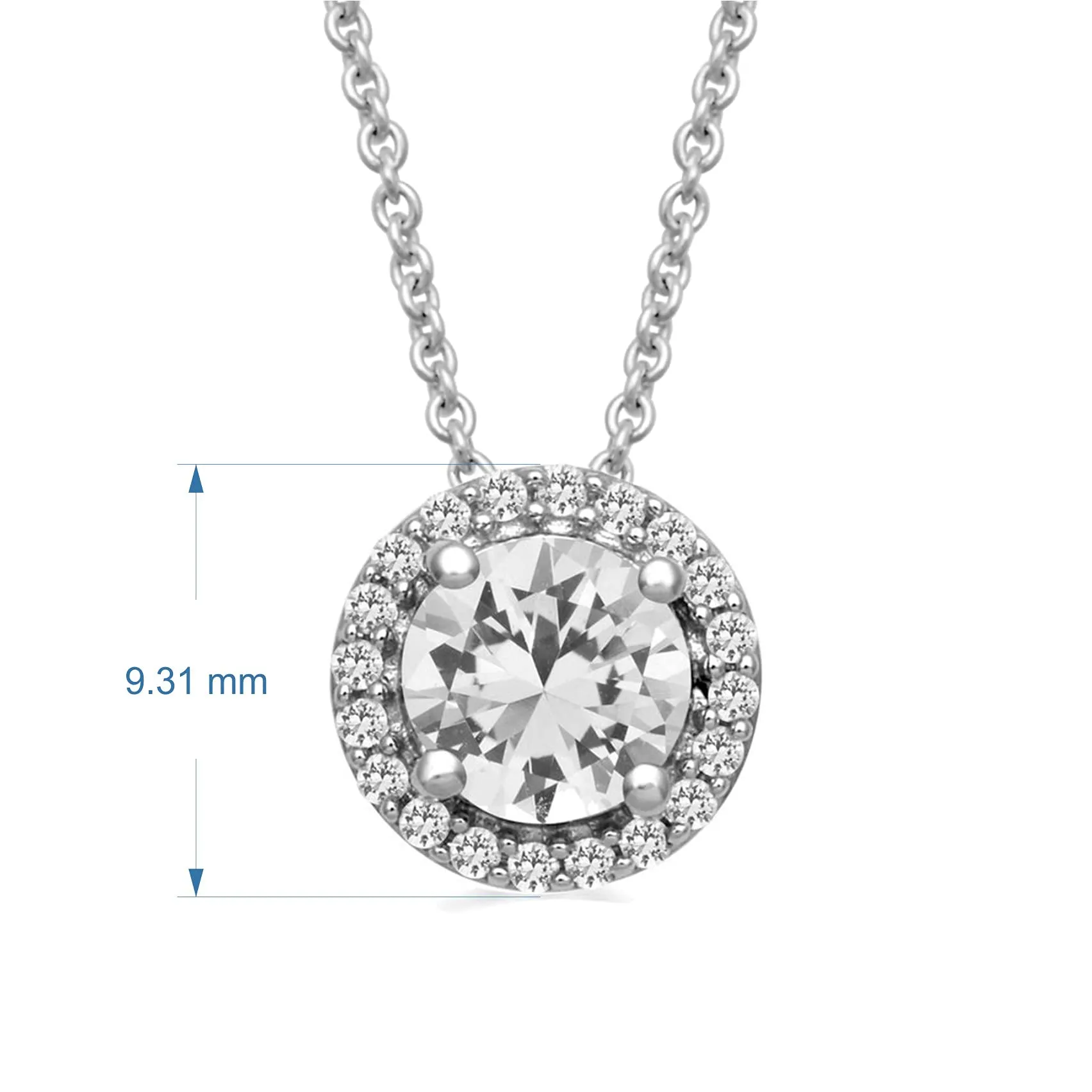 Jewelili Sterling Silver with Round Created White Sapphire Halo Pendant Necklace