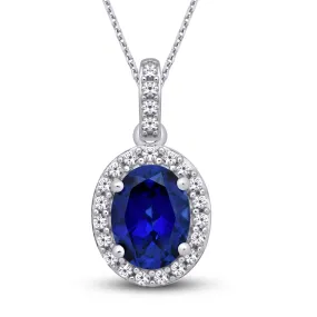 Kay Oval Lab Created Blue Sapphire Solitaire Pendant Necklace in Sterling Silver