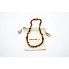 Kids Amber Necklace - Smokey Quartz   Raw Cognac