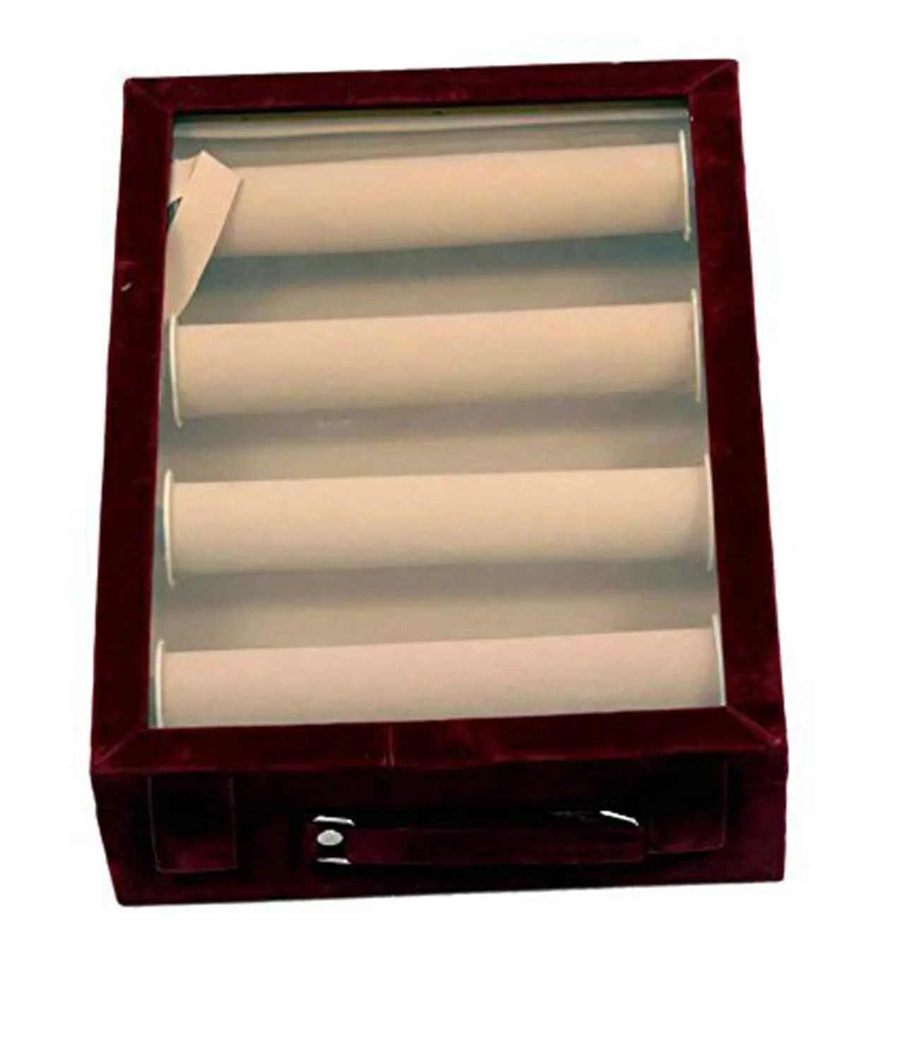 Kuber Industries Wooden 2 Piece Four Rod Transparent Velvet Bangle Storage Box, Maroon - CTKTC22803