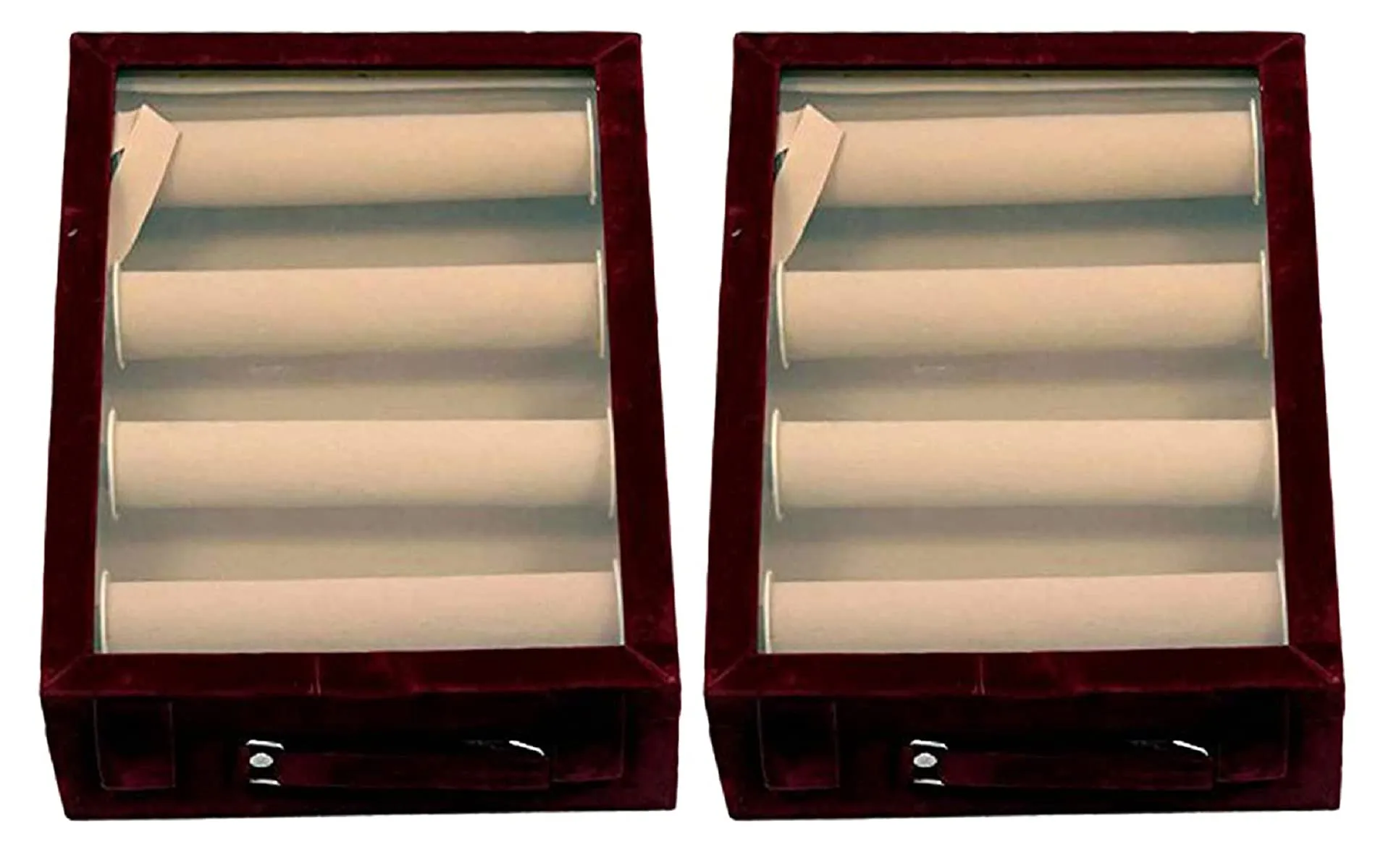 Kuber Industries Wooden 2 Piece Four Rod Transparent Velvet Bangle Storage Box, Maroon - CTKTC22803