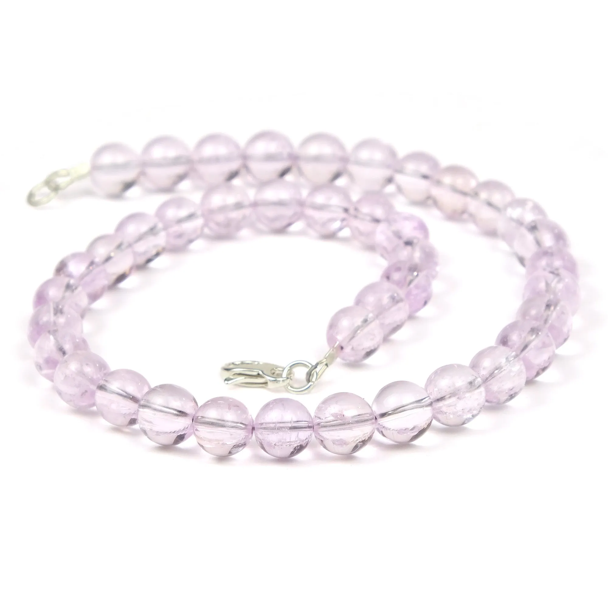 Kunzite 10mm Necklace with Sterling Silver Trigger Clasp