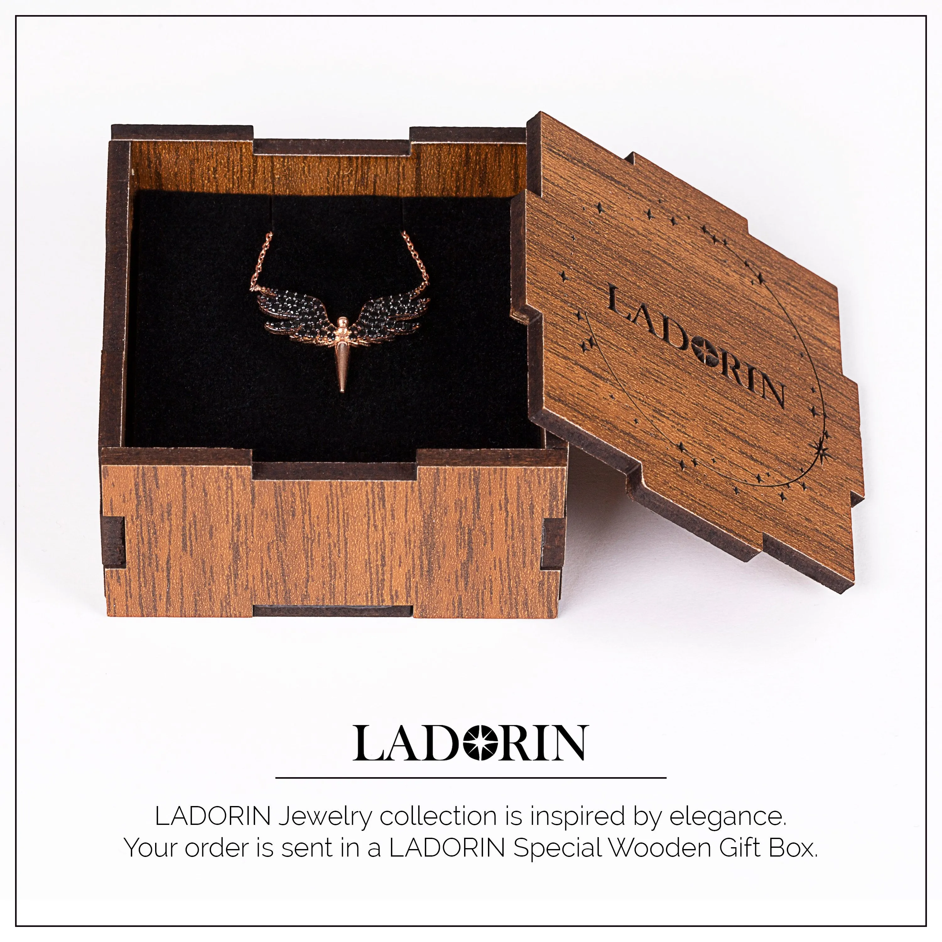 LADORIN - Angel Wings Necklace - 925 Sterling Silver Necklace with Special Wooden Gift Box