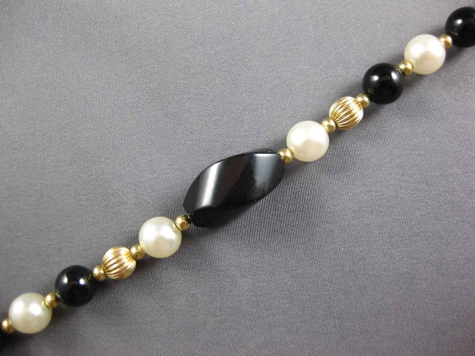 LARGE & EXTRA LONG AAA ONYX & SOUTH SEA PEARL 14K YELLOW GOLD NECKLACE #27201