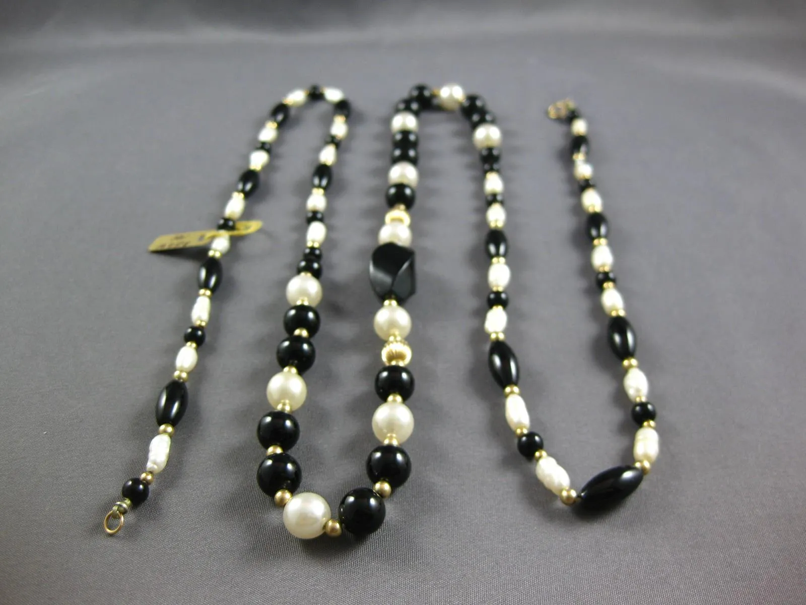 LARGE & EXTRA LONG AAA ONYX & SOUTH SEA PEARL 14K YELLOW GOLD NECKLACE #27201