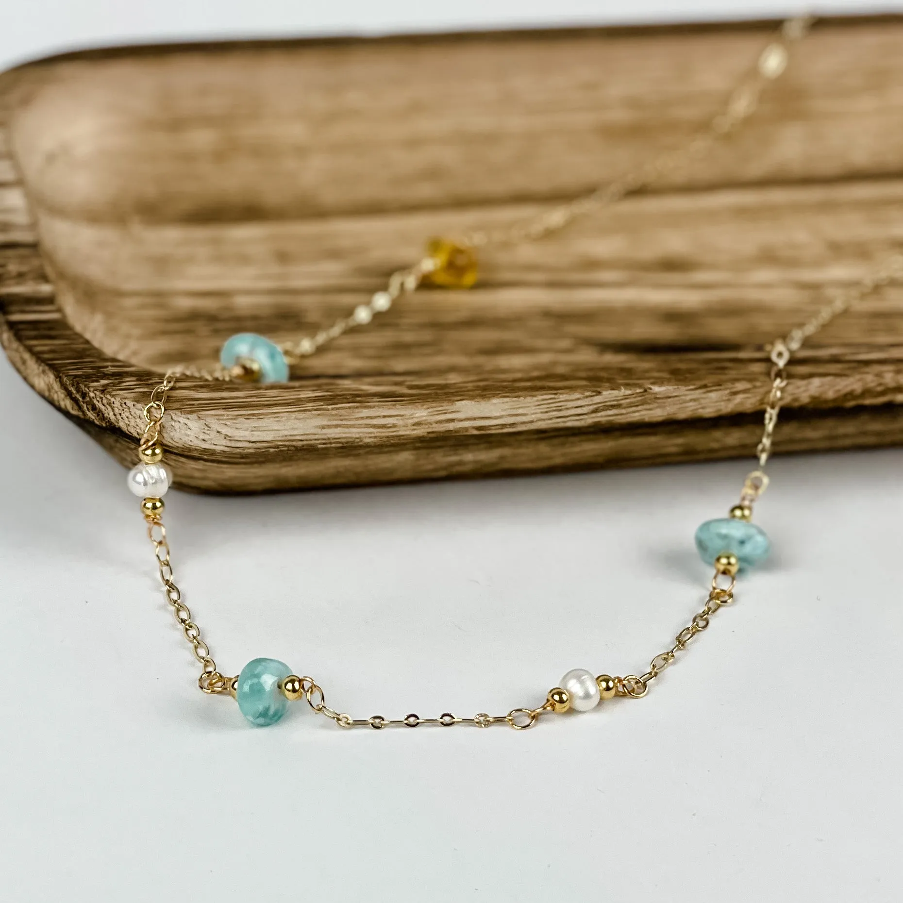 Larimar, Amber and Pearl Necklace