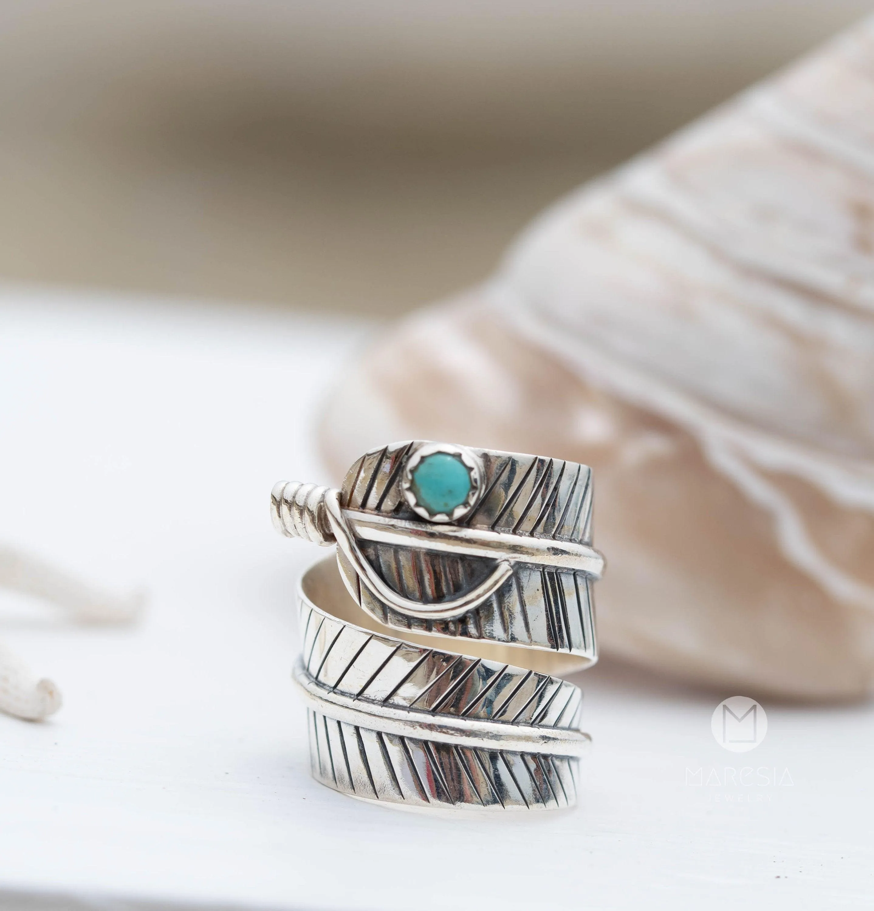 Leaf Turquoise Ring ~ Sterling Silver 925 ~ MR252