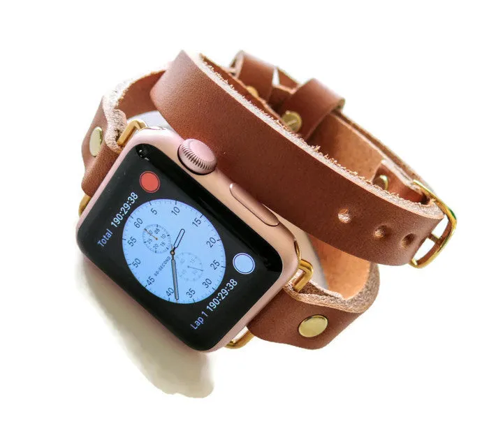 Leather Apple Watch Band, Double Wrap Watch Band Full Grain Leather fits all series