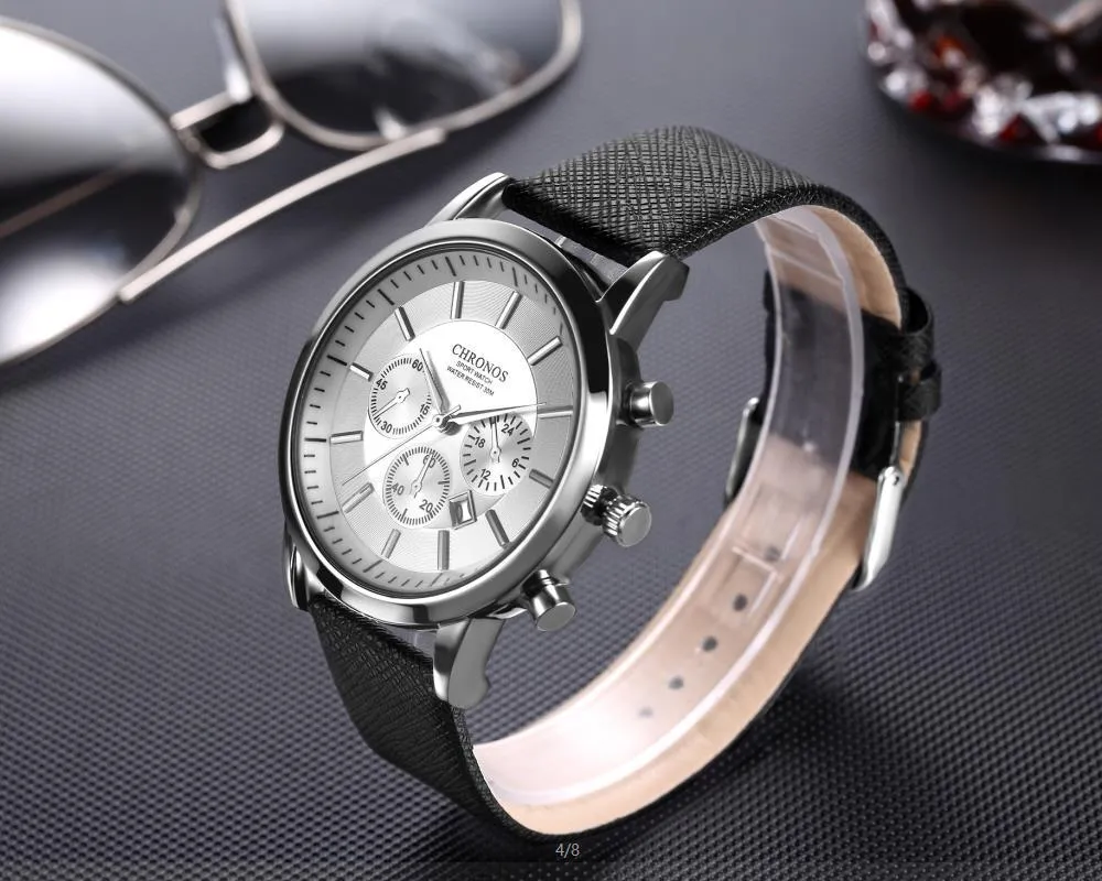 Leather Watch Strap Fashion Watch Men's Decorative Small Three-Pin Calendar Men's Watch