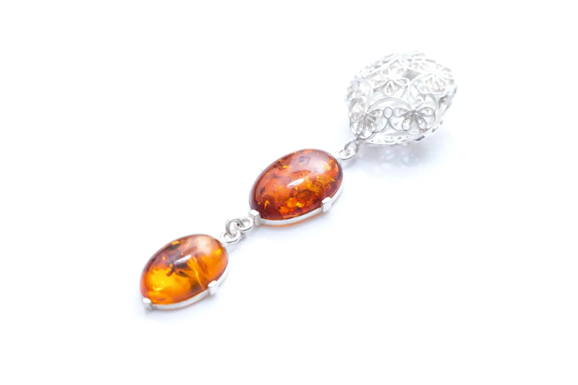 Long Amber Drop Y Necklace - Elegant Baltic Amber Pendant