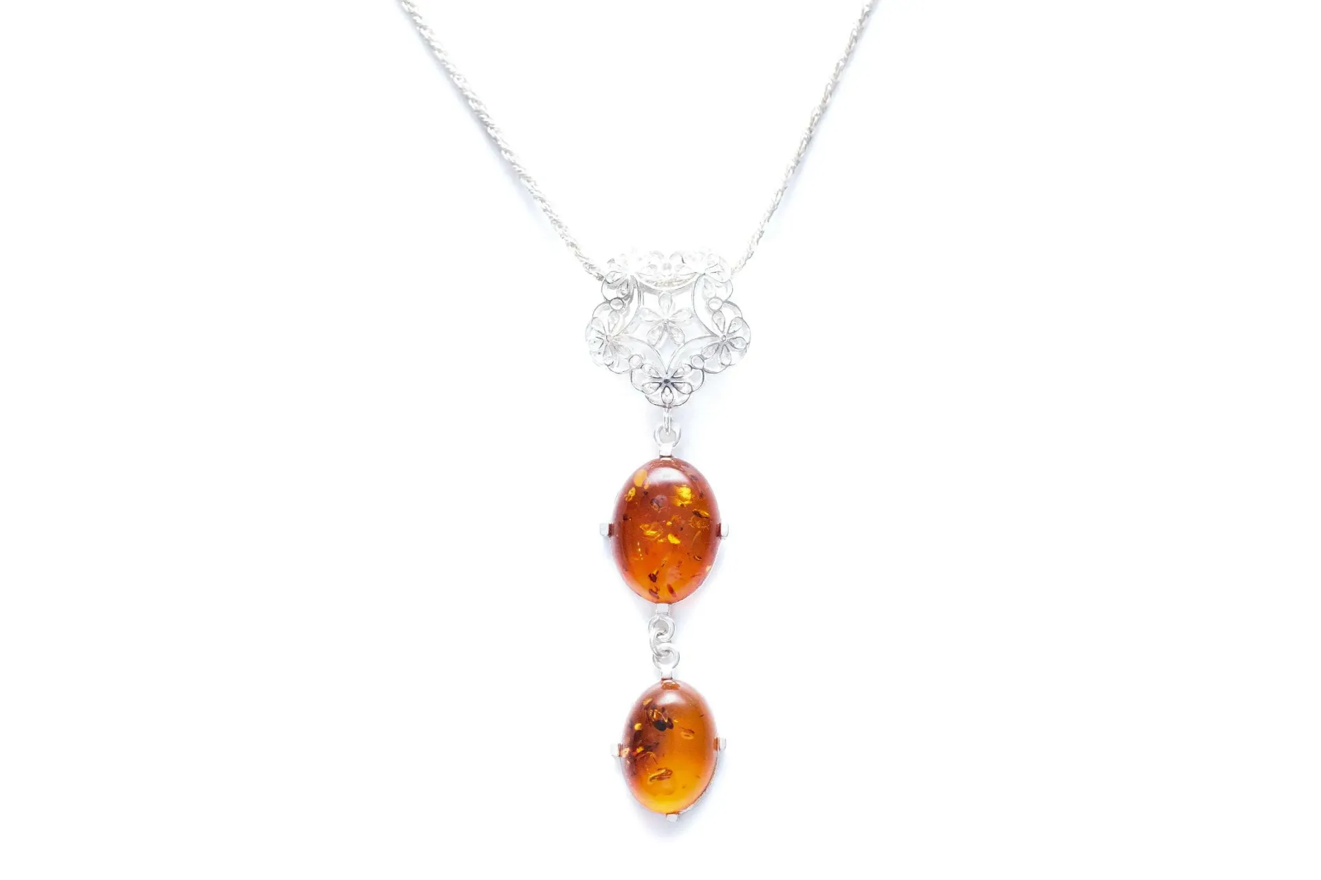 Long Amber Drop Y Necklace - Elegant Baltic Amber Pendant