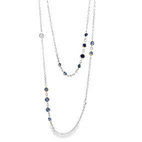 Long Diamond & Sapphire Bezel Station Necklace