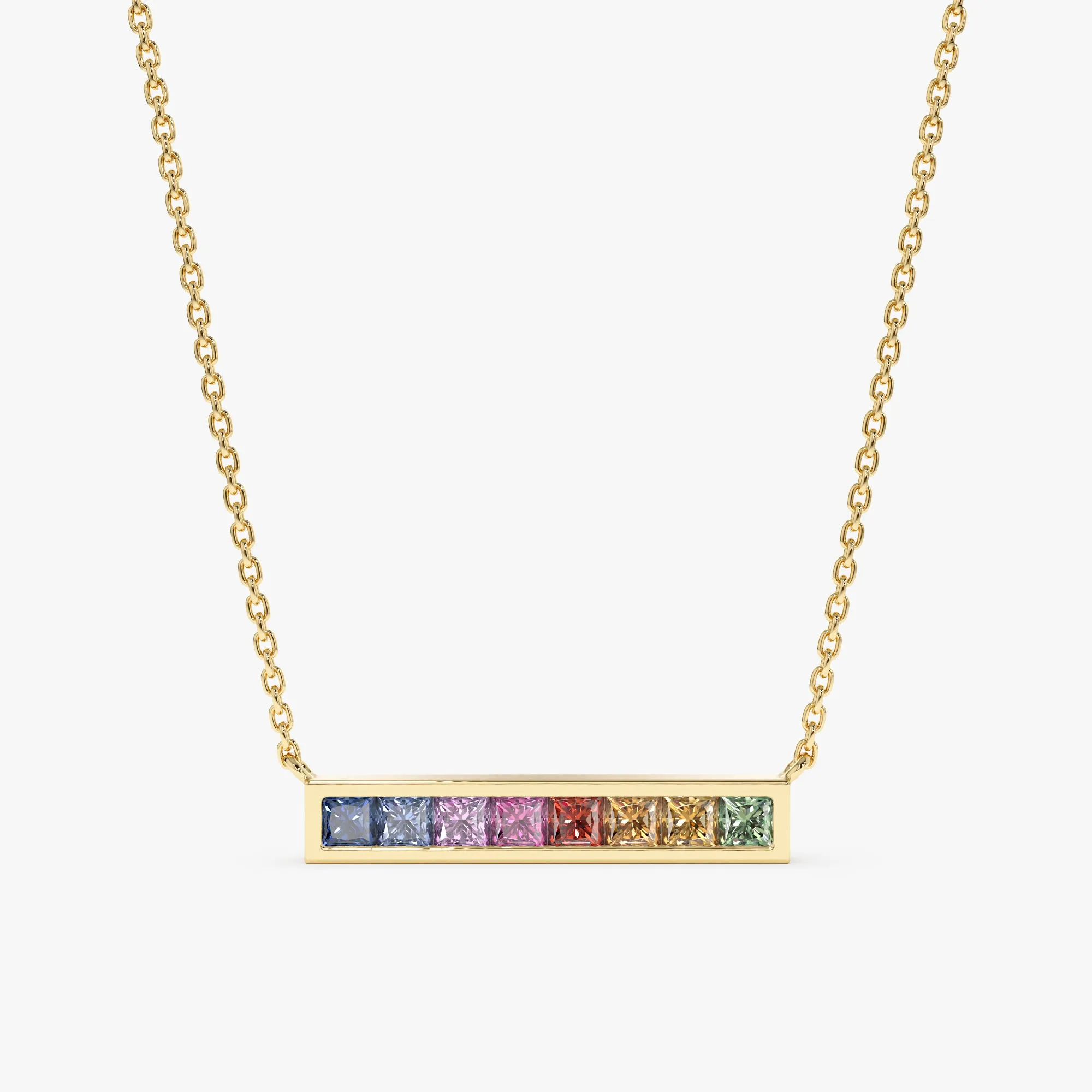 Long Rainbow Sapphire Bar Necklace, Kira