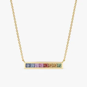 Long Rainbow Sapphire Bar Necklace, Kira