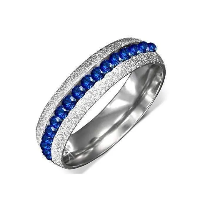 Luxury Blue Sandblasted Stainless Steel Eternity Ring