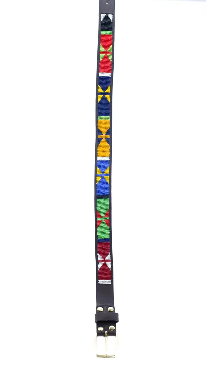 Maasai Beaded Leather Belt - Diani Pattern