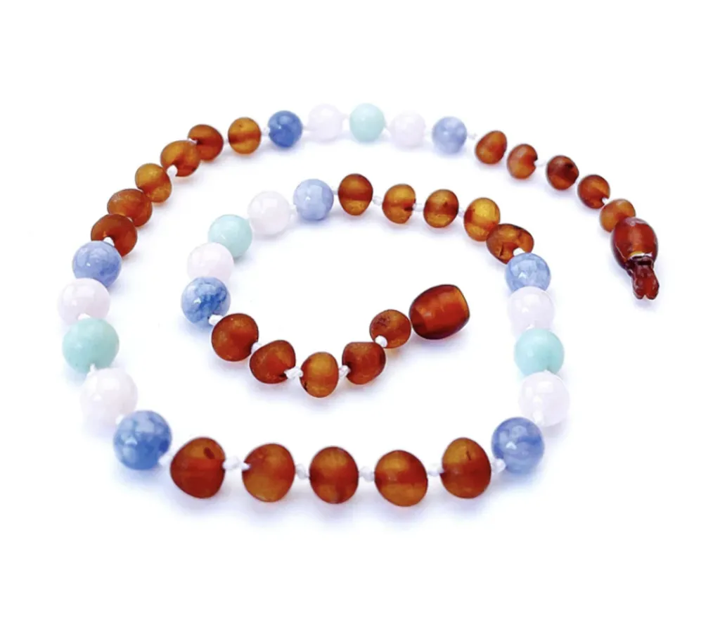 Medium:Momma Goose- Baltic Amber Baby Necklace- Moonstone/Rose Quartz/Amazonite ||Overlord-1069M