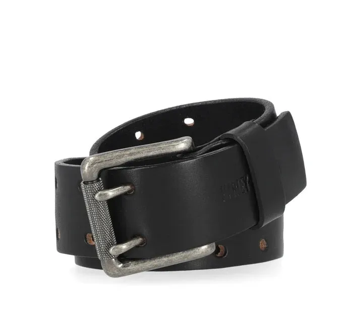 Men's Double Prong Antique Nickel Roller Buckle Black Belt - Black