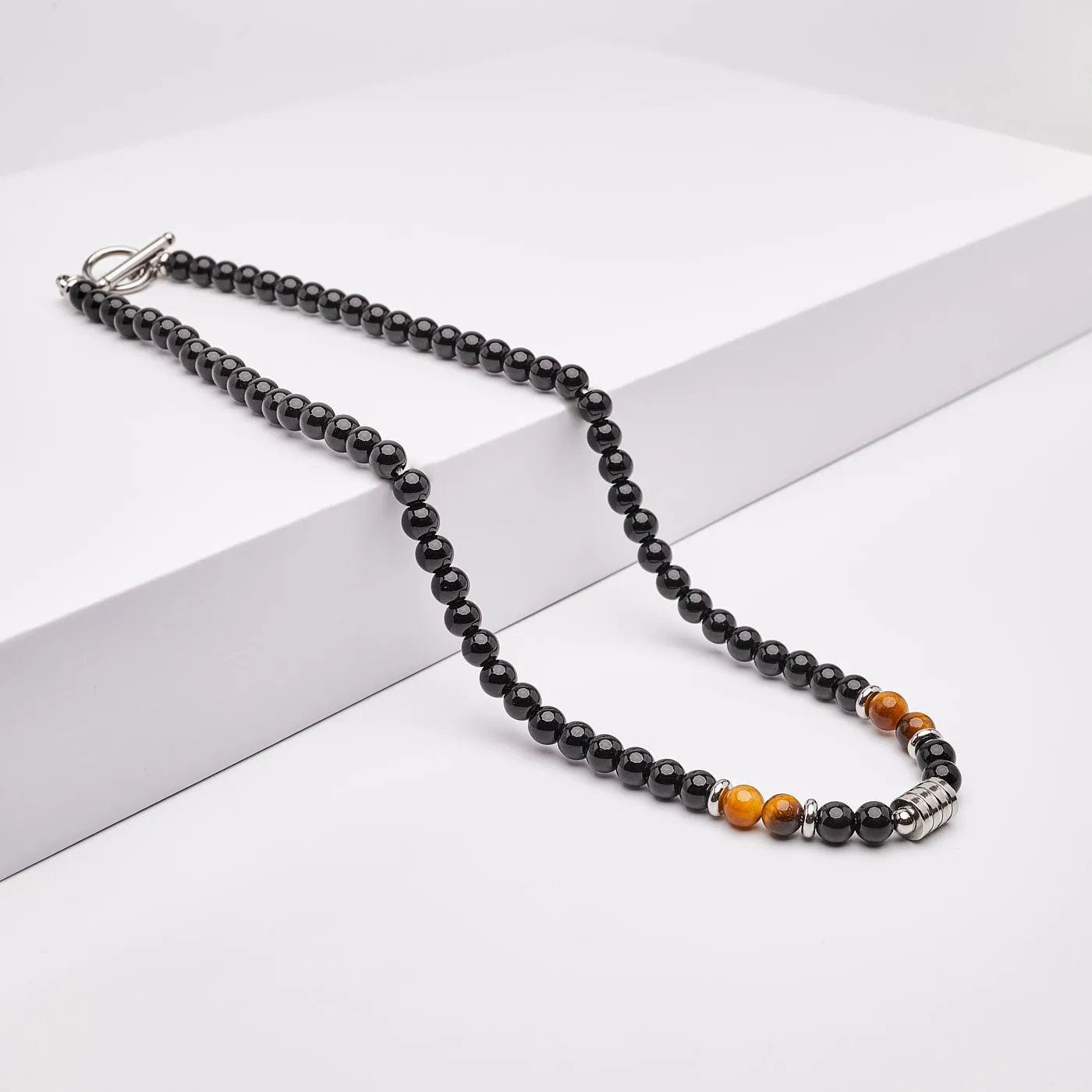 Men's Handmade Natural Black Onyx Gemstone Beaded Necklace