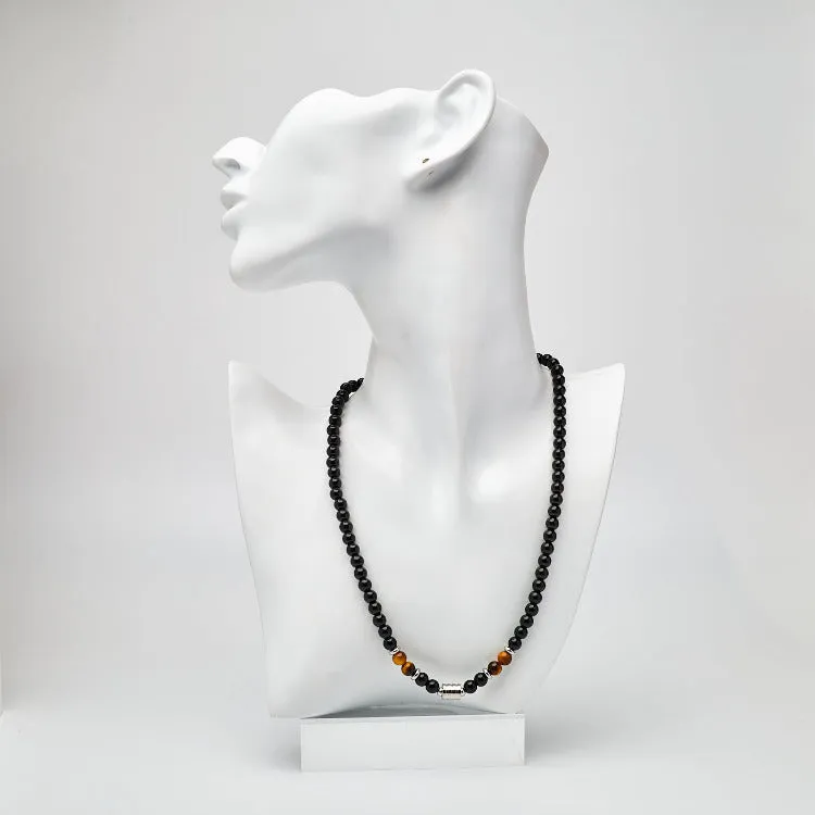 Men's Handmade Natural Black Onyx Gemstone Beaded Necklace