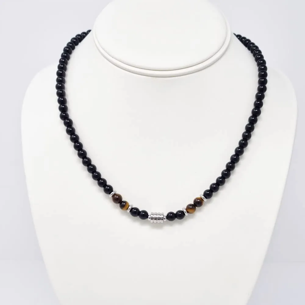 Men's Handmade Natural Black Onyx Gemstone Beaded Necklace