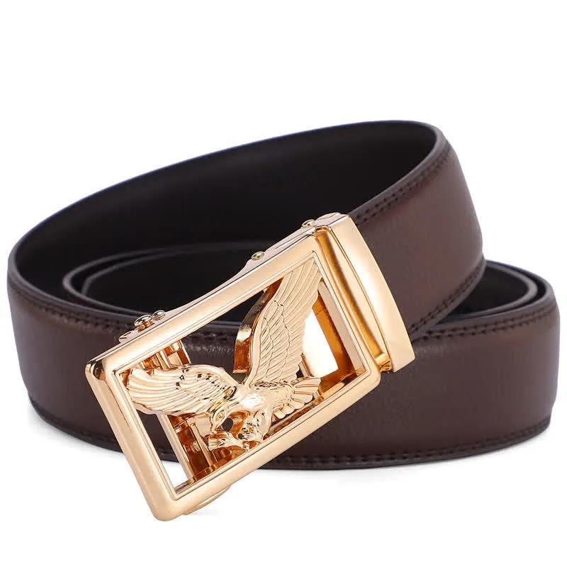 Men's Hollow Flying Hawk Eagle Decor Leather Belt