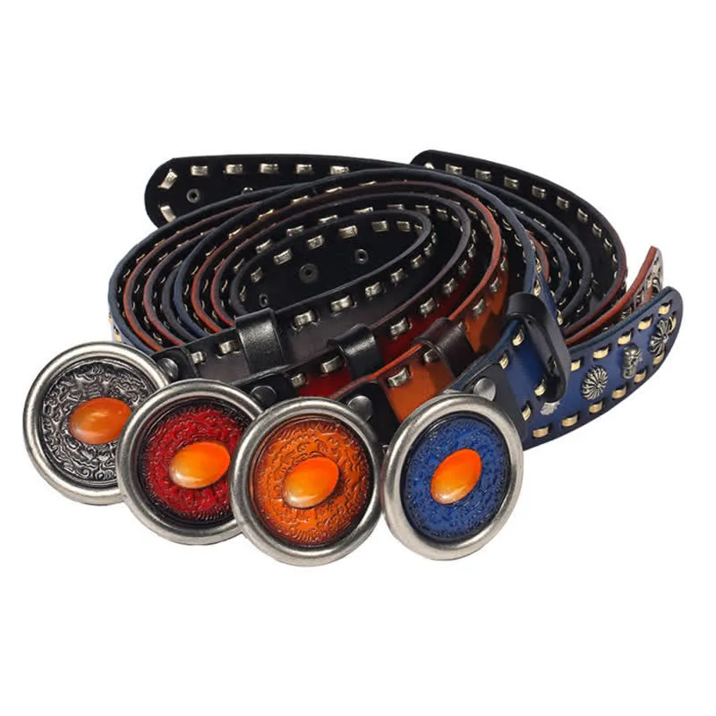 Men's Punk Style Orange Onyx Slate Leather Belt