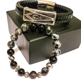 Men's Silver Masonic Bracelet Set