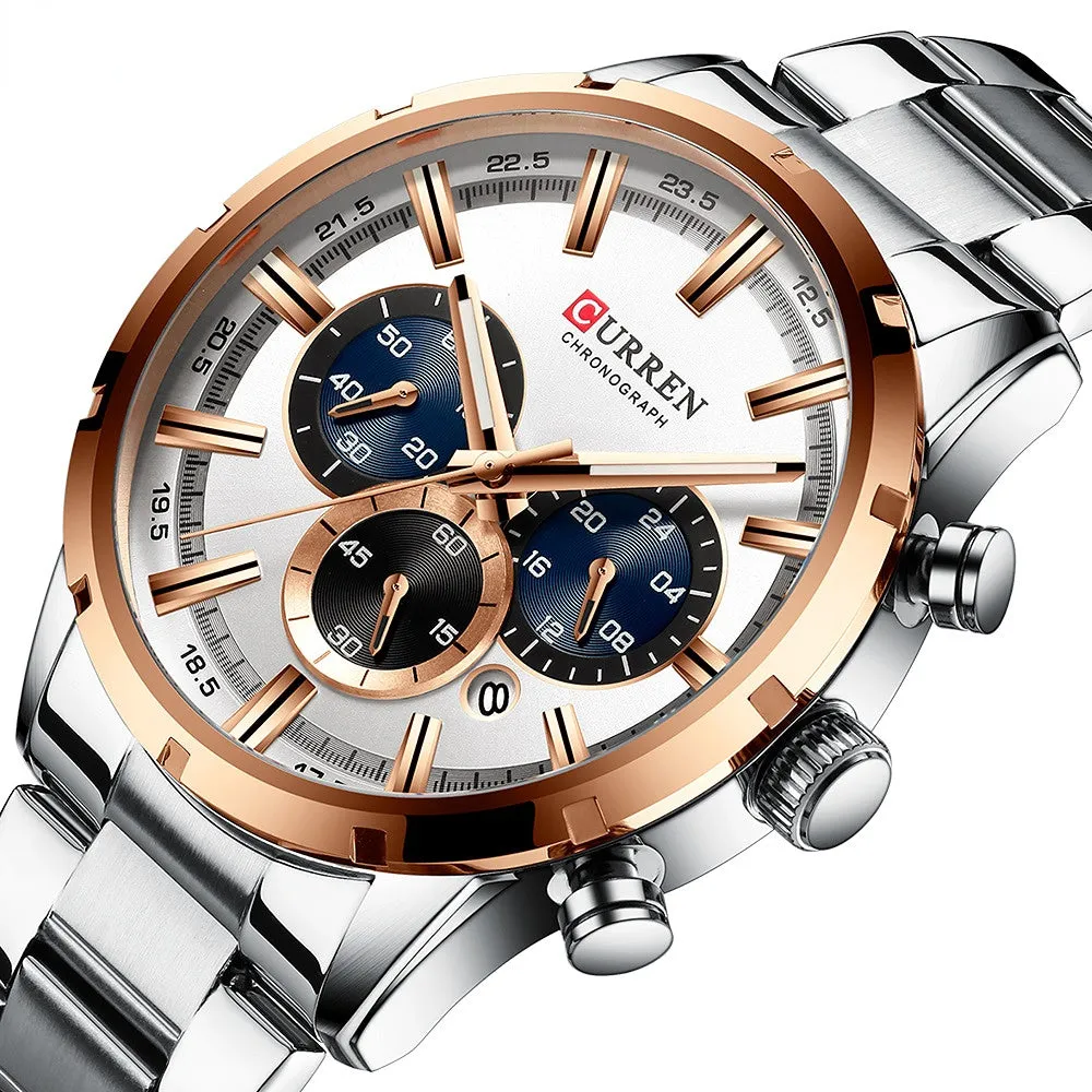 Men's Watch Waterproof Quartz Six-Pin Calendar Steel Belt Business Men's Watch