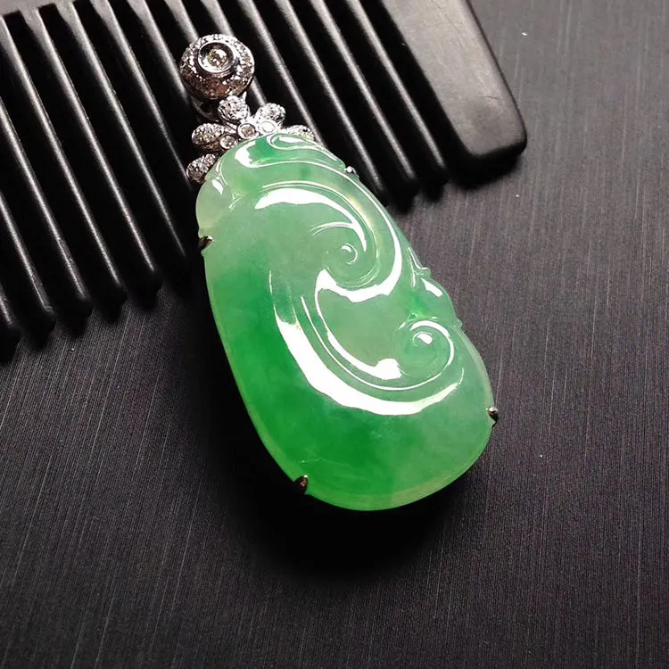 Natural Jade Pendant Jadeite Gold Ruyi Pendant PT367