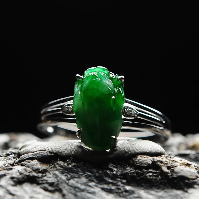 Natural Jade Ring Jadeite Gold Toad Ring RG66