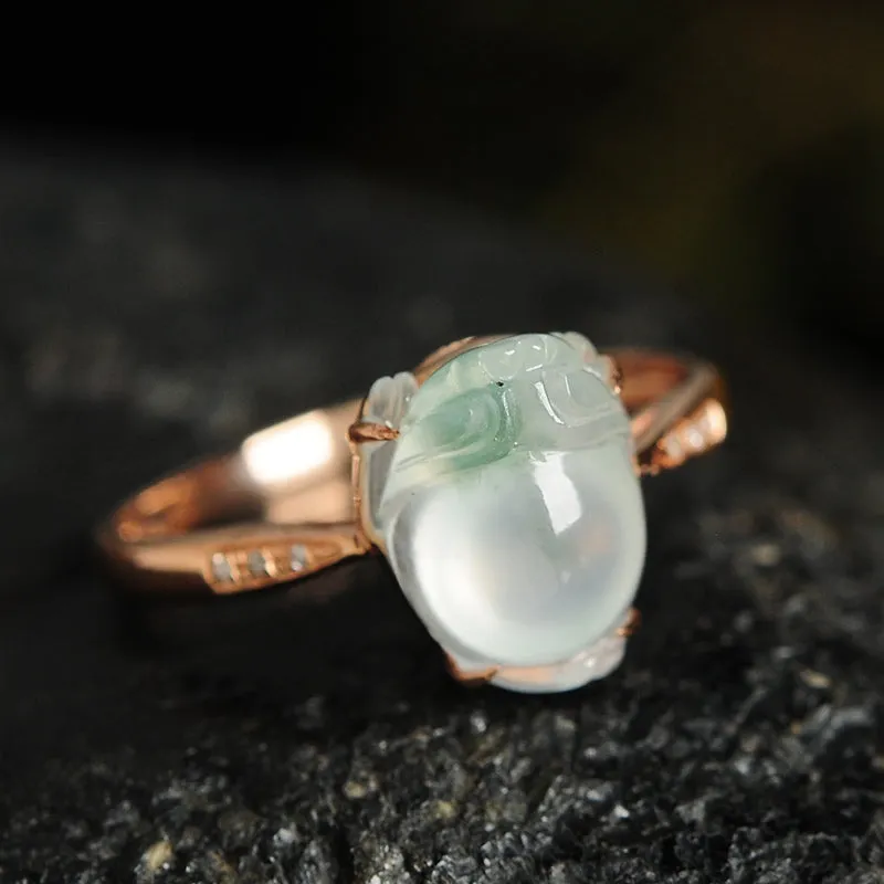 Natural Jade Ring Jadeite Gold Toad Ring RG79