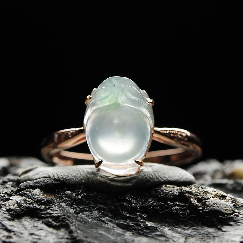 Natural Jade Ring Jadeite Gold Toad Ring RG79