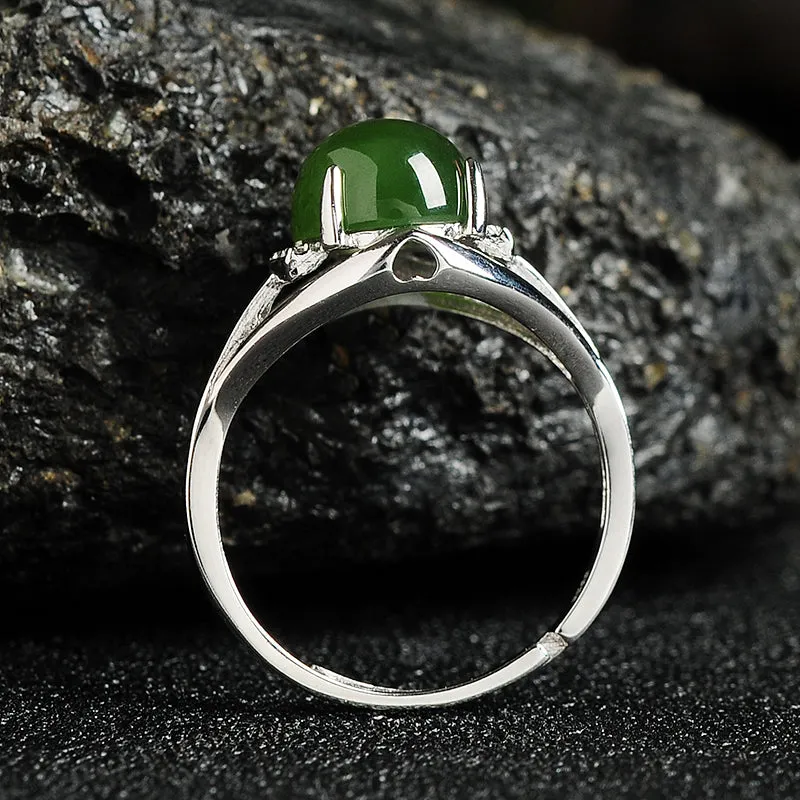 Natural Jade Ring Nephrite Silver Adjustable Ring WR10