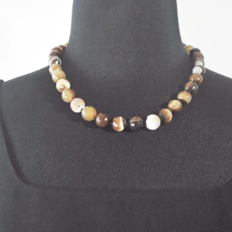 Natural Onyx Stripe Agate Beaded Necklace