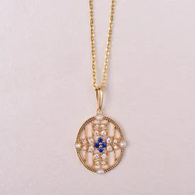 Natural Sapphire & Pearl & Moissanite Yellow Gold Necklace